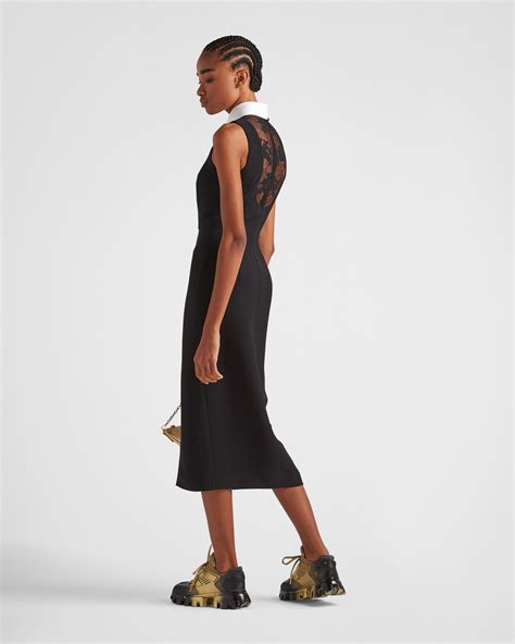 prada black midi sleeveless sheath dress|Black Cady midi dress with lace inserts .